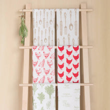 Load image into Gallery viewer, Chickens Print Red Floursack Dishtowels