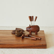 Load image into Gallery viewer, Wood Pig Shaped Holder w/ 6 Appetizer Forks