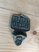 Load image into Gallery viewer, Cast Iron Wall Mount &quot;Bar Open&quot; Bottle Opener

