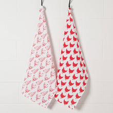 Load image into Gallery viewer, Chickens Print Red Floursack Dishtowels
