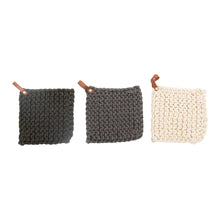 Load image into Gallery viewer, Crocheted Pot Holders w/ Leather Loop
