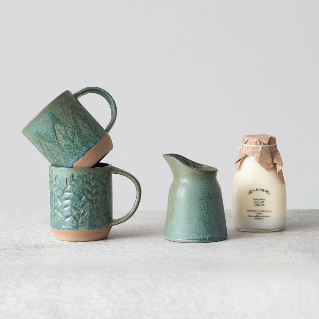 Emerald Debossed Stoneware Mugs