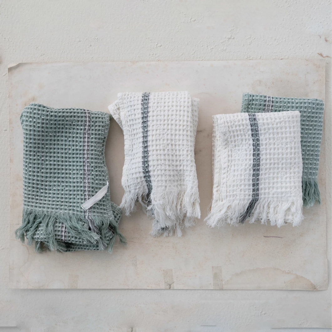 Coastal Hue Waffle Weave Tea Towels w/ Fringe